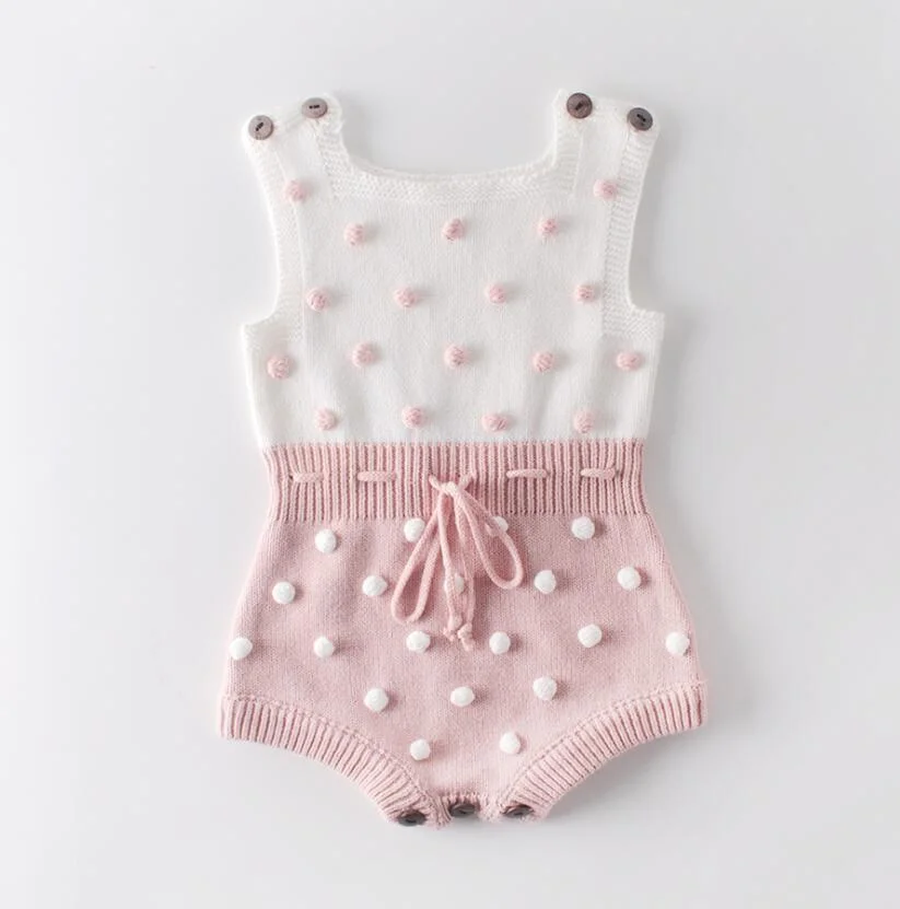 Knitted Baby Clothes 2021 Newborn Baby Rompers Handmade Pompom Baby Girl Romper 100% Cotton Infant Baby Boys Jumpsuit Overalls