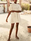 Crochet Loose Puff Sleeves Mini Dress