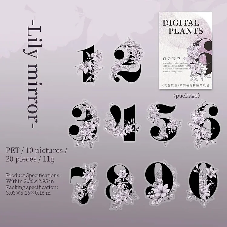 Journalsay 20 Sheets Fancy Descriptors Series Vintage Flower Number Letter PET Sticker