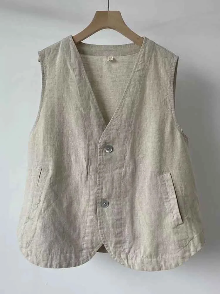 Women's Simple Solid Color Linen Blend Casual Vest