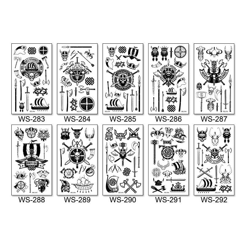 10pcs/set Black Vikings Pirates Temporary Tattoo Children Makeup Boy Body Sticker Disposable tatouage temporaire Gift For Kids