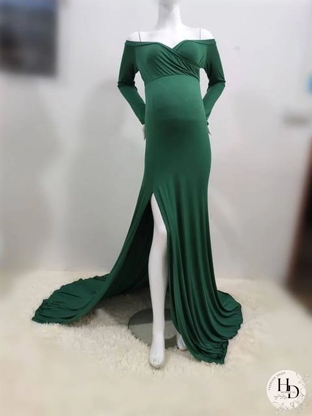 Sexy Shoulderless Maternity Dresses For Photo Shoot Maxi Gown Split Side Women Pregnant Photography Props Long Pregnancy Dress