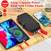 Solar Powered Portable Phone Charger. Battery Pack for Any Smartphone with Four Built In Cables, 1 each Compatible with iPhone, Android, MicroUSB, USB-C Plus Wireless for QI Enabled Devices