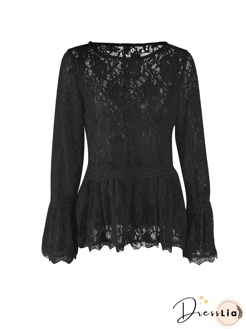 Lace Long Sleeves Round Neck Top