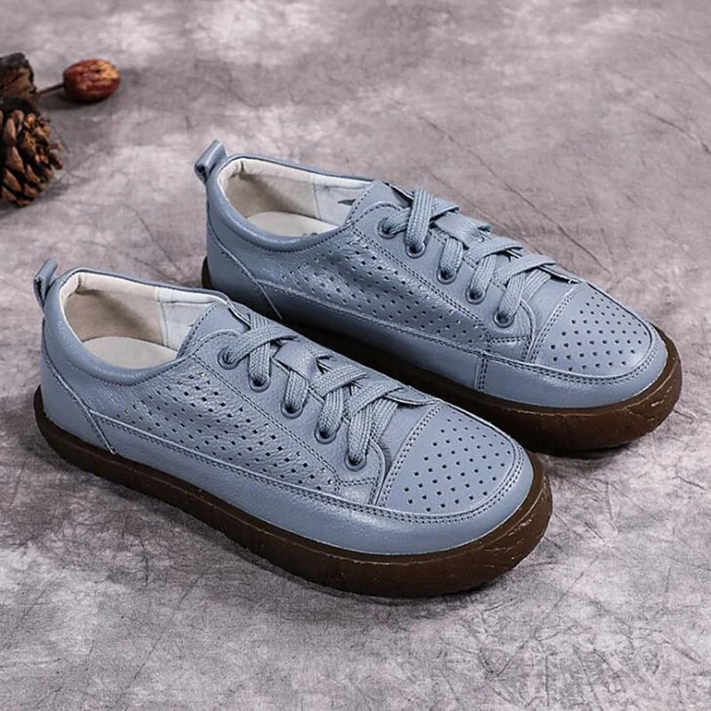 Women Sneakers Genuine Leather Shoes Spring Trend Casual Flats Female New Fashion Comfort White Breathable Platform Shoes q65