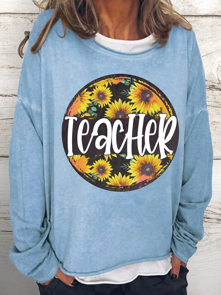 Teacher sunflower Women Loose Sweatshirt