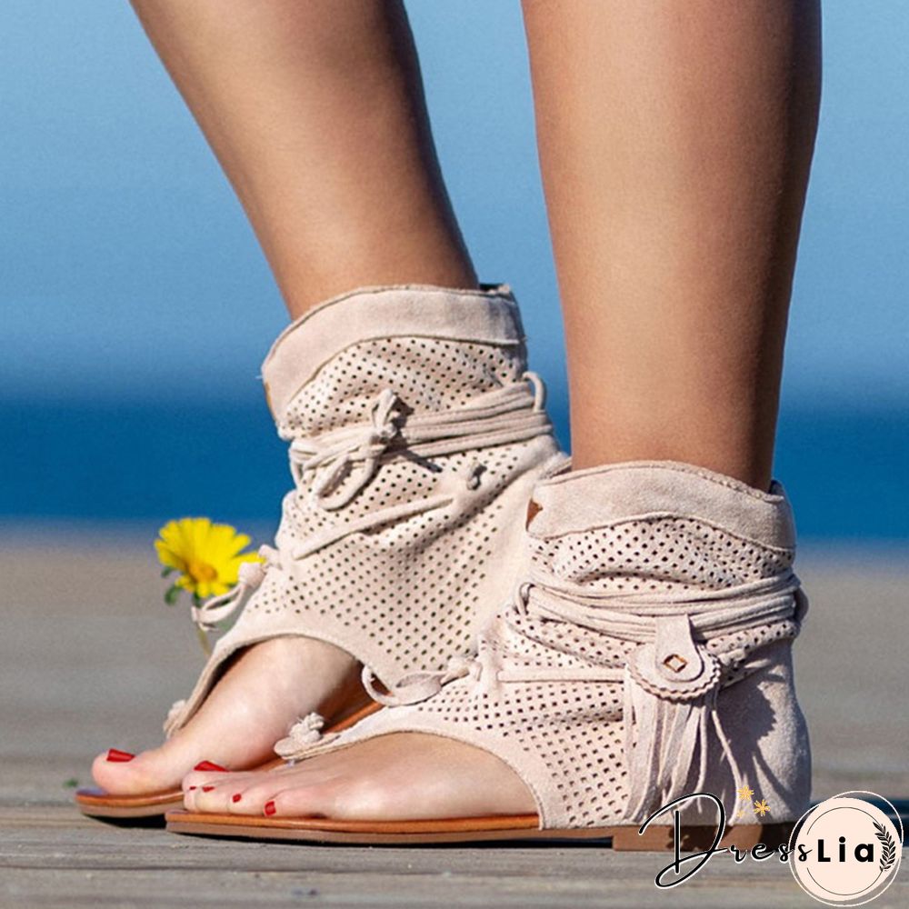 Retro Women Fringe Flower Wedges Shoes Solid Flock Beach Casual Sandals Women Summer Flip Flop Sandals