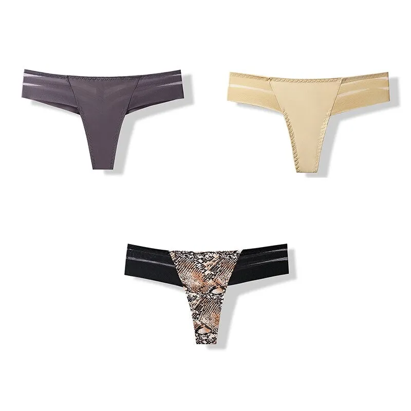 3 pcs Women's Panties Underwear Thongs Sexy Lingerie Seamless Sports Female Tanga For Woman Ice Silk Seamless Panties For Women