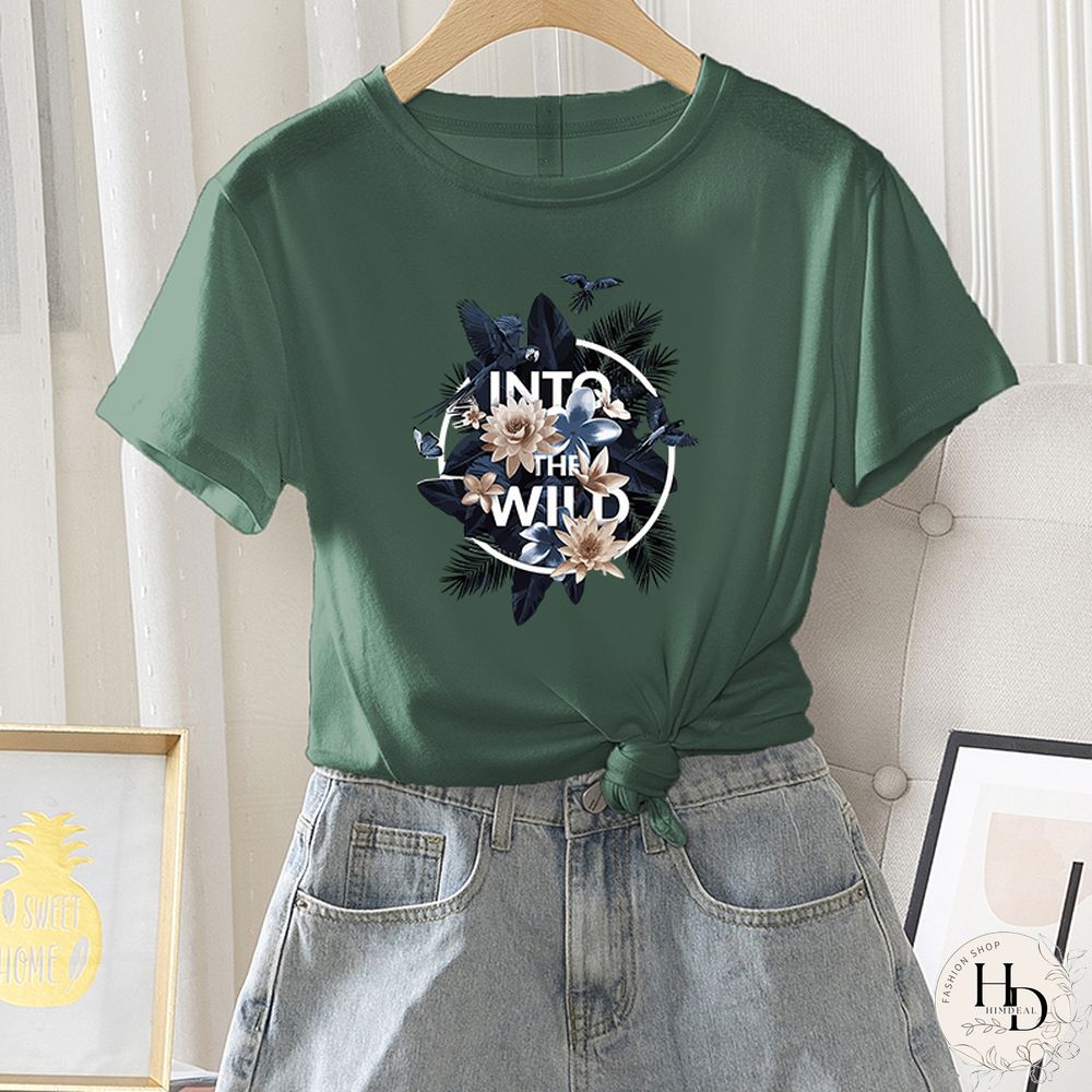 Womens Fashion Short Sleeve Summer Casual Regular T-Shirt Letter Flower Print Ladies