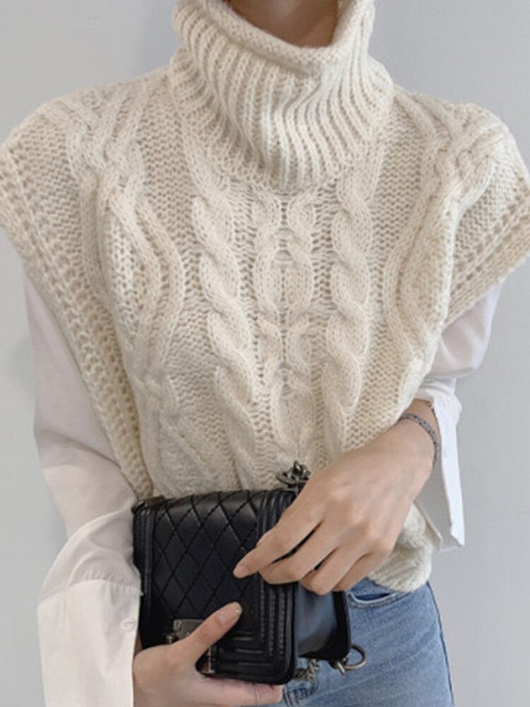 Autumn Winter Turtleneck Sleeveless Sweater Vest Women Fashion Casual Loose Knitwear Tops