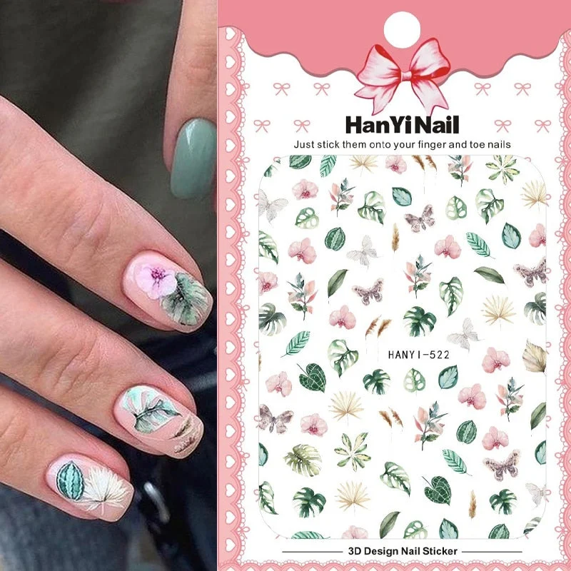 Holographic Fall Nail Foils Stickers Flower Leaf Maple Plants Self Adhesive Transfer Decals Sliders 3D Charms Nail Art Decor-Nail Inspo