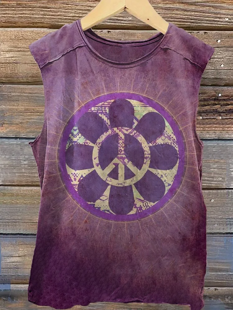 Hippie Pattern Art Print 100% Cotton Casual Tank Top