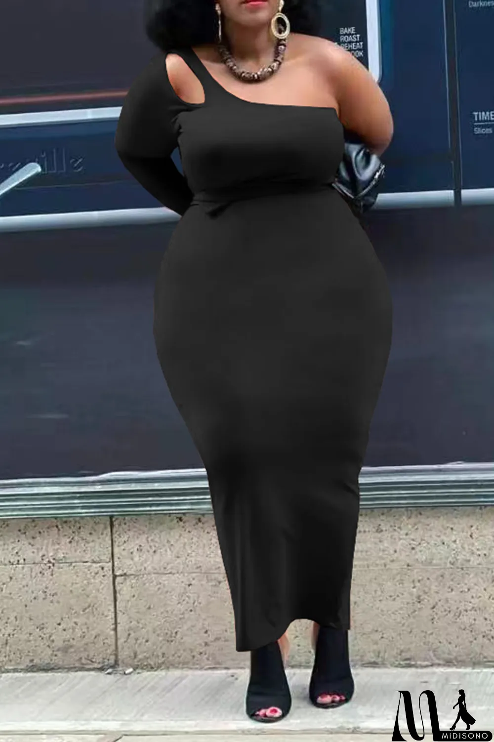 MidiSono - Tangerine Red Casual Solid Split Joint Off the Shoulder Pencil Skirt Plus Size Two Pieces