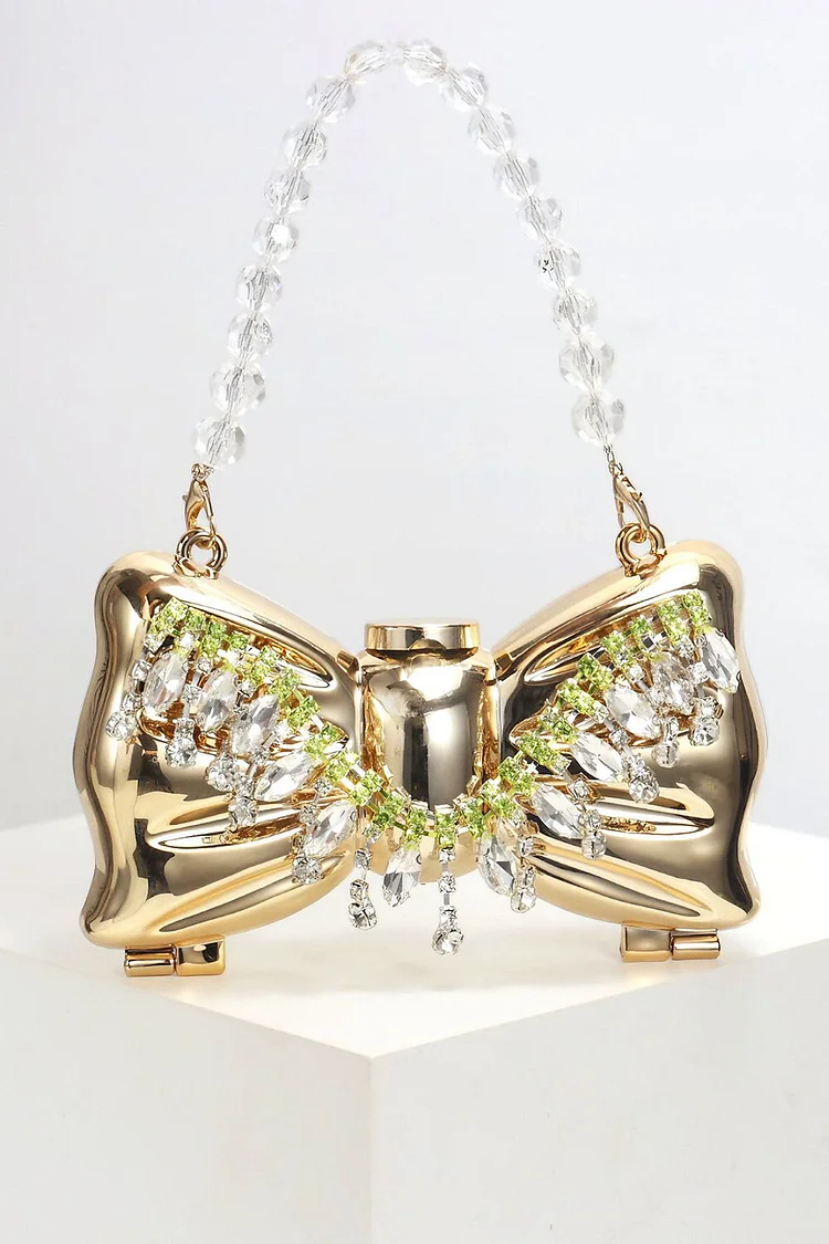 Glossy Metallic Bowknot Shaped Design Chain Shoulder Bag