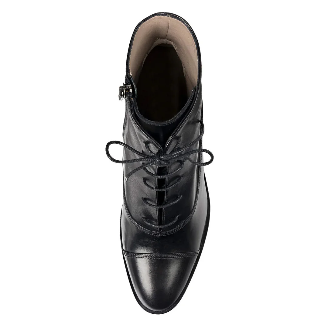 Vegan Leather Almond Toe Side-Zip Decorative Heel Black Ankle Booties