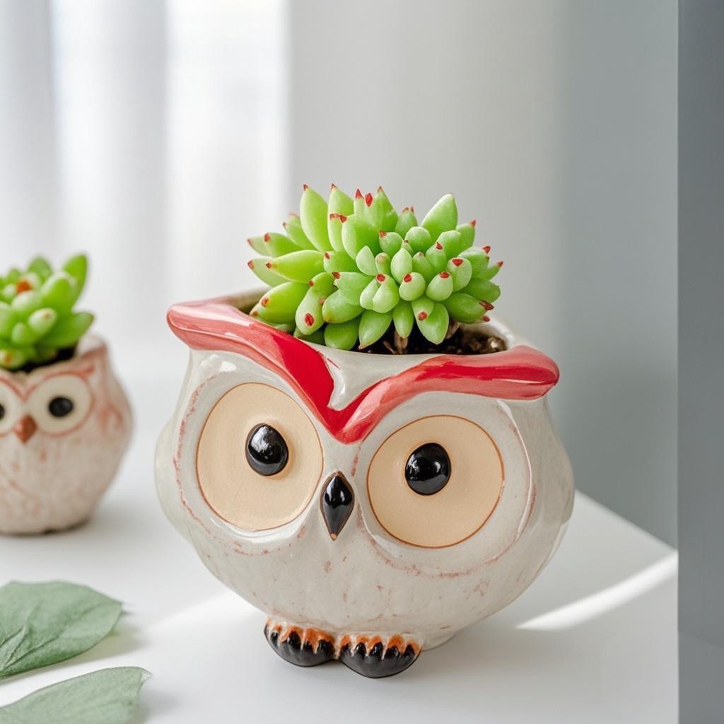 Unique Owl Ceramic Flower Pot