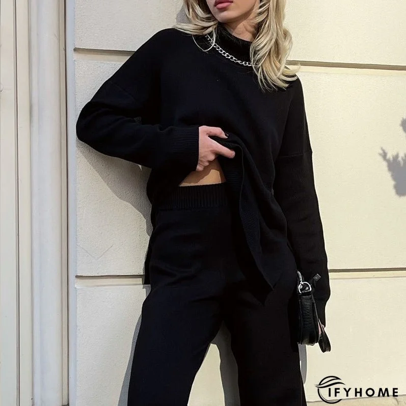 Versatile High Neck Loose Pullover Sweater with Split Detail for Women | IFYHOME