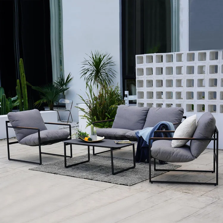 GRANDPATIO 4-Piece Patio Furniture Set, Outdoor Patio Conversation Sofa Set with Cushion, Loveseat Chairs and Coffee Table