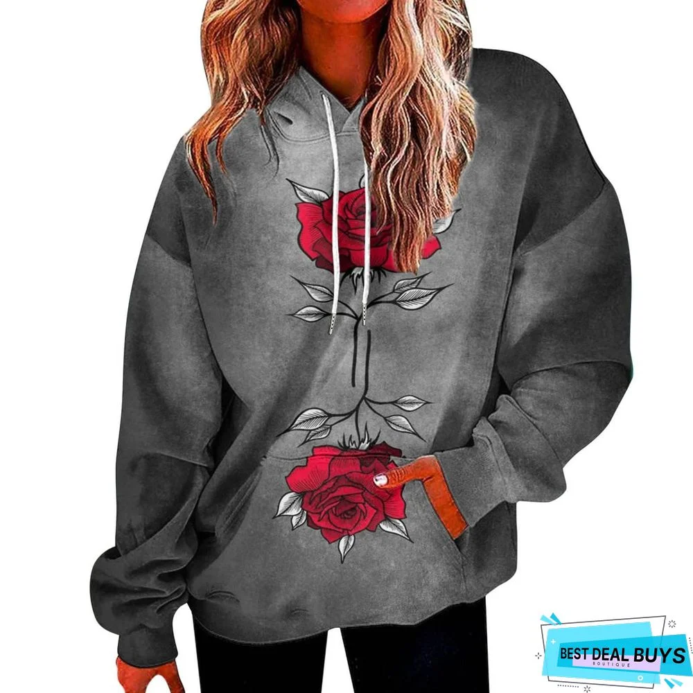 Gray Cotton-Blend Long Sleeve Printed Hoodie Sweatshirt