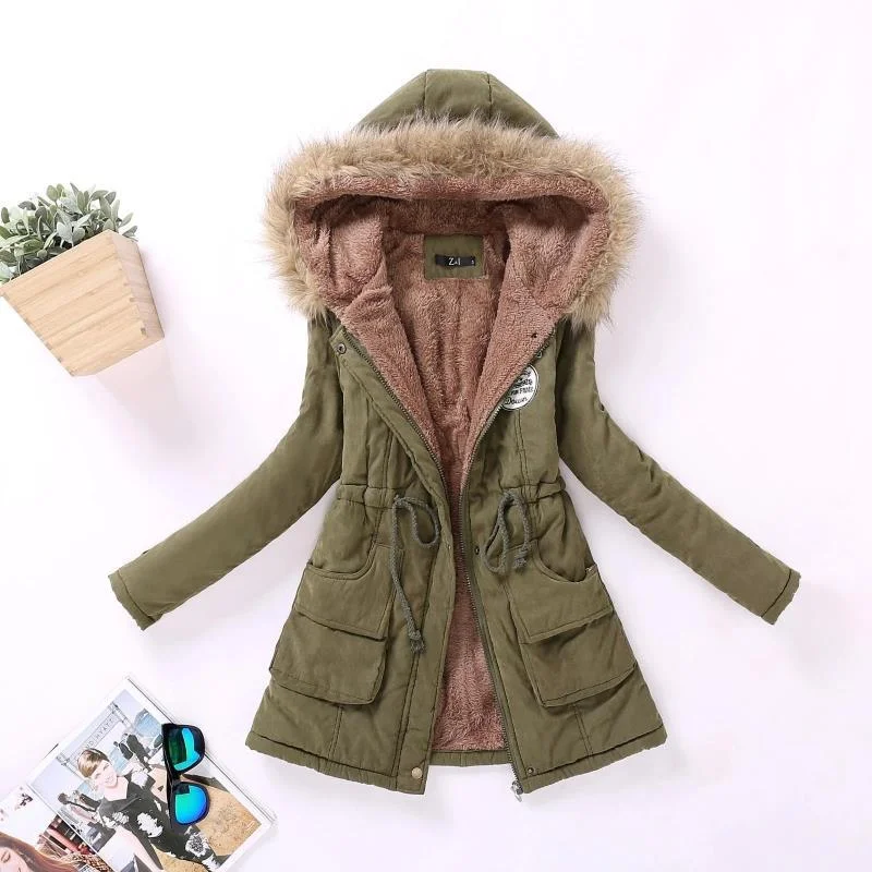 FTLZZ New Autumn Winter Women Jacket Cotton Padded Casual Slim Coat Emboridery Hooded Parkas Plus Size 3xl Wadded Overcoat