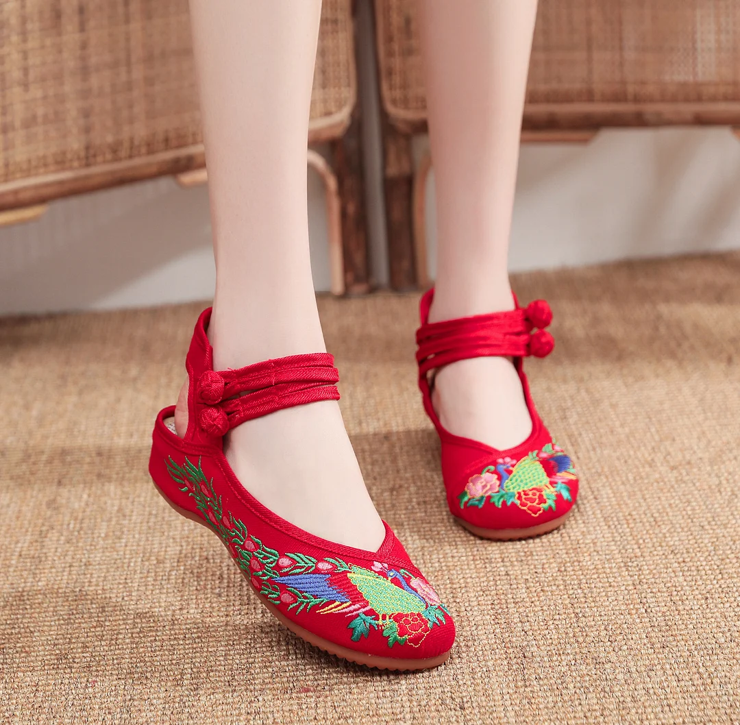 Zingj Zingj Style Embroidered Cloth Shoes And Sandals Women's Retro Dance Shoes Performance Dress With Women's Shoes