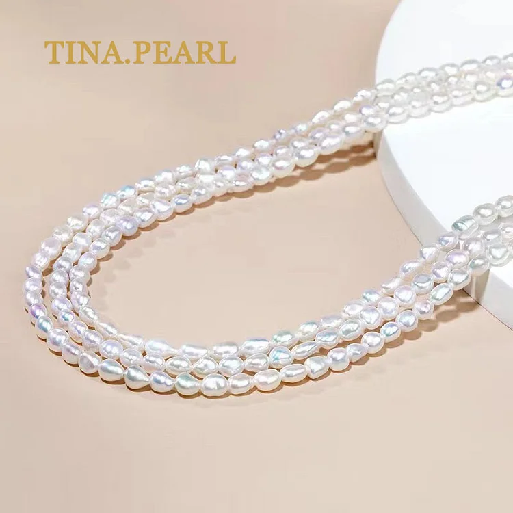 Three-layer Baroque freshwater pearl millet pearl necklace
