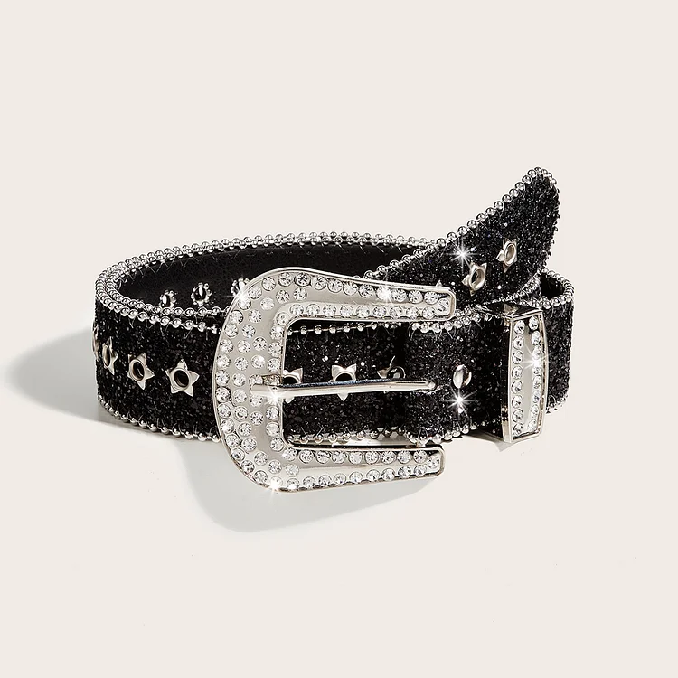 Shinning For Rhinestone Belts Pu Leather Western Y2k Belt For Jeans at Hiphopee