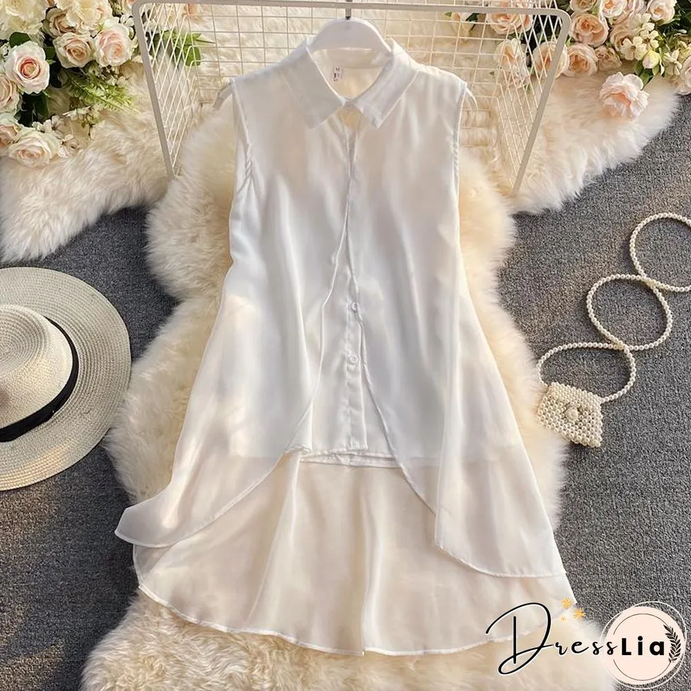 Sleeveless Chiffon Tee+Wild Shorts P14827