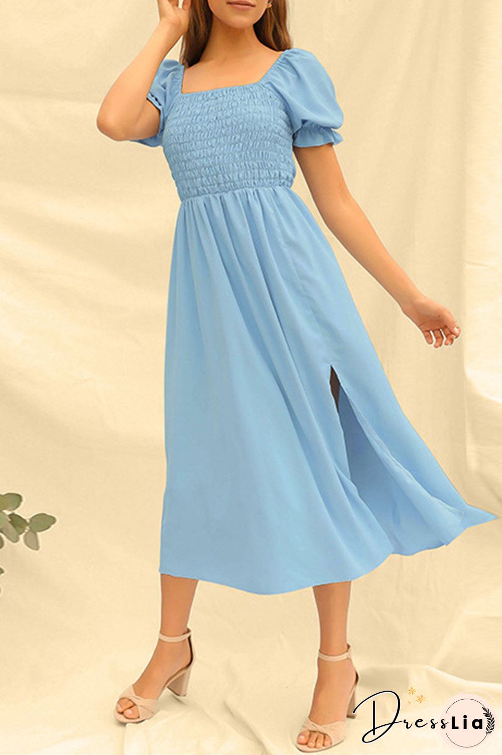 Fashion Casual Solid Slit Square Collar Princess Dresses