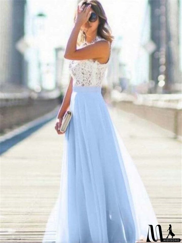 MidiSono - Women's Pretty Lace Chiffon Maxi Dress