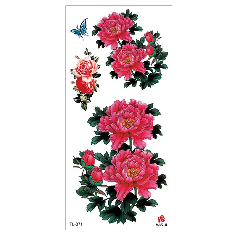 Peony Rose Temporary Tattoo Stickers,Women Body Art Tattoo,Girl Back Breast Arm Leg Red Blue Pink Flower Fake Tatoos