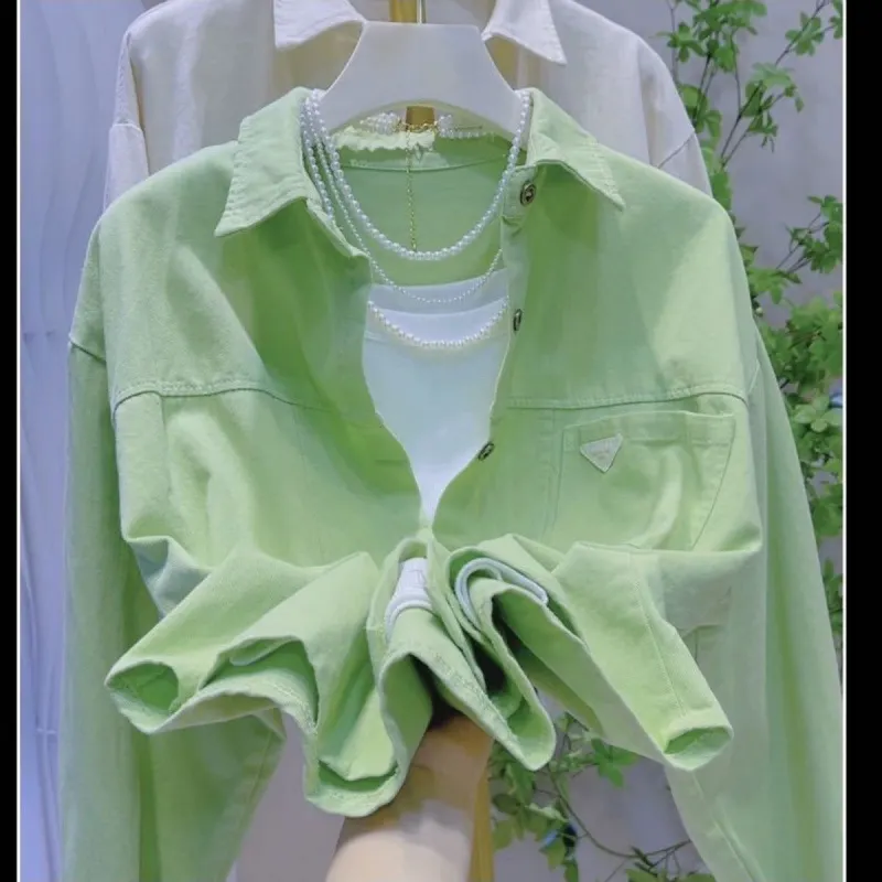Churchf Churchf Sweet Little Solo Collar Shirt Women's Spring And Autumn Korean Version Of Loose Casual Shirt Top Short Coat