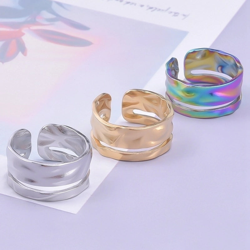 Minimalist Classic Style Solid Color 304 Stainless Steel 18K Gold Plated Asymmetrical Polishing Rings