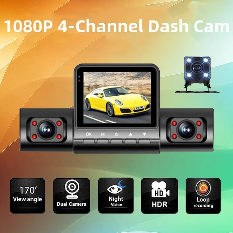 🚗1080P Dash Cam a 4 canali con visione notturna