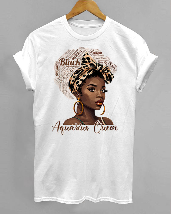Aquarius Black Queen Print Round Neck Short Sleeve Shirt