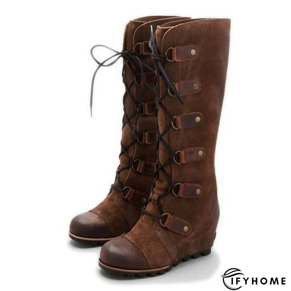 Plain Round Toe Date Outdoor Knee High Flat Boots | IFYHOME