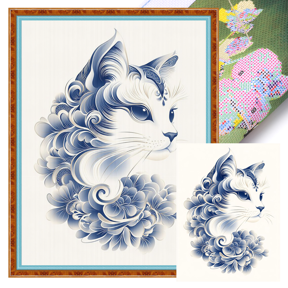 Blue And White Cat Full 11CT Counted Canvas(40*53cm) Cross Stitch