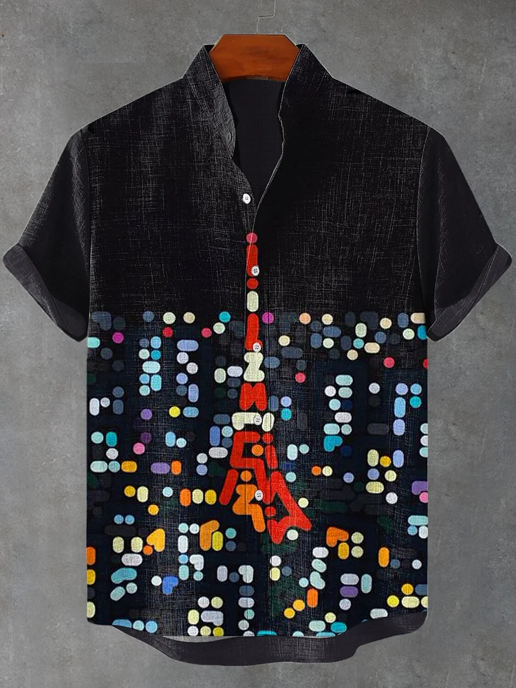 Men's Tokyo Skyline Night Digital Art Print Casual Shirt