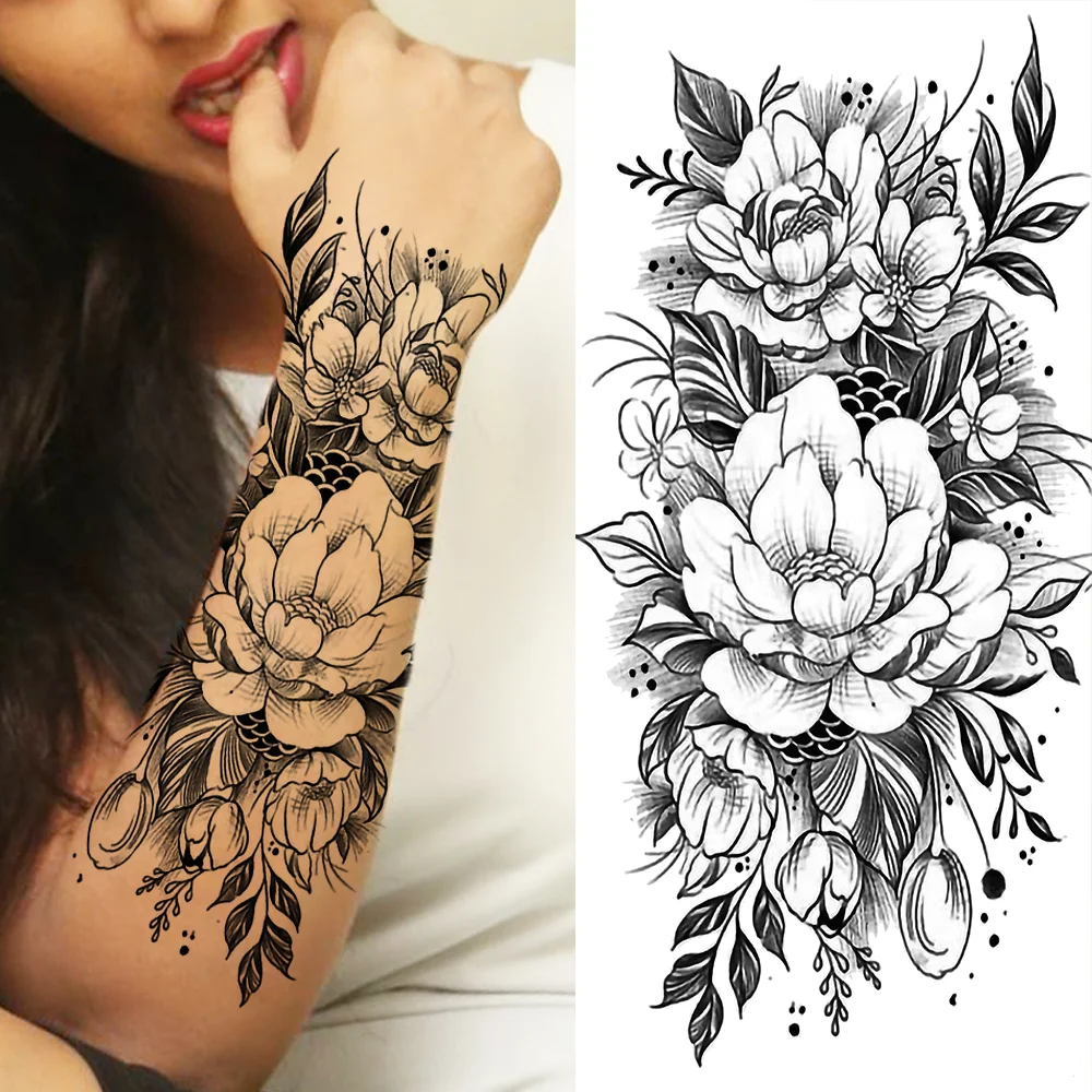 Sdrawing Sunflower Butterfly Temporary Tattoos For Women Adult Rose Flower Moon Fake Tattoo Arm Body Art Decoration Tatoo Paper