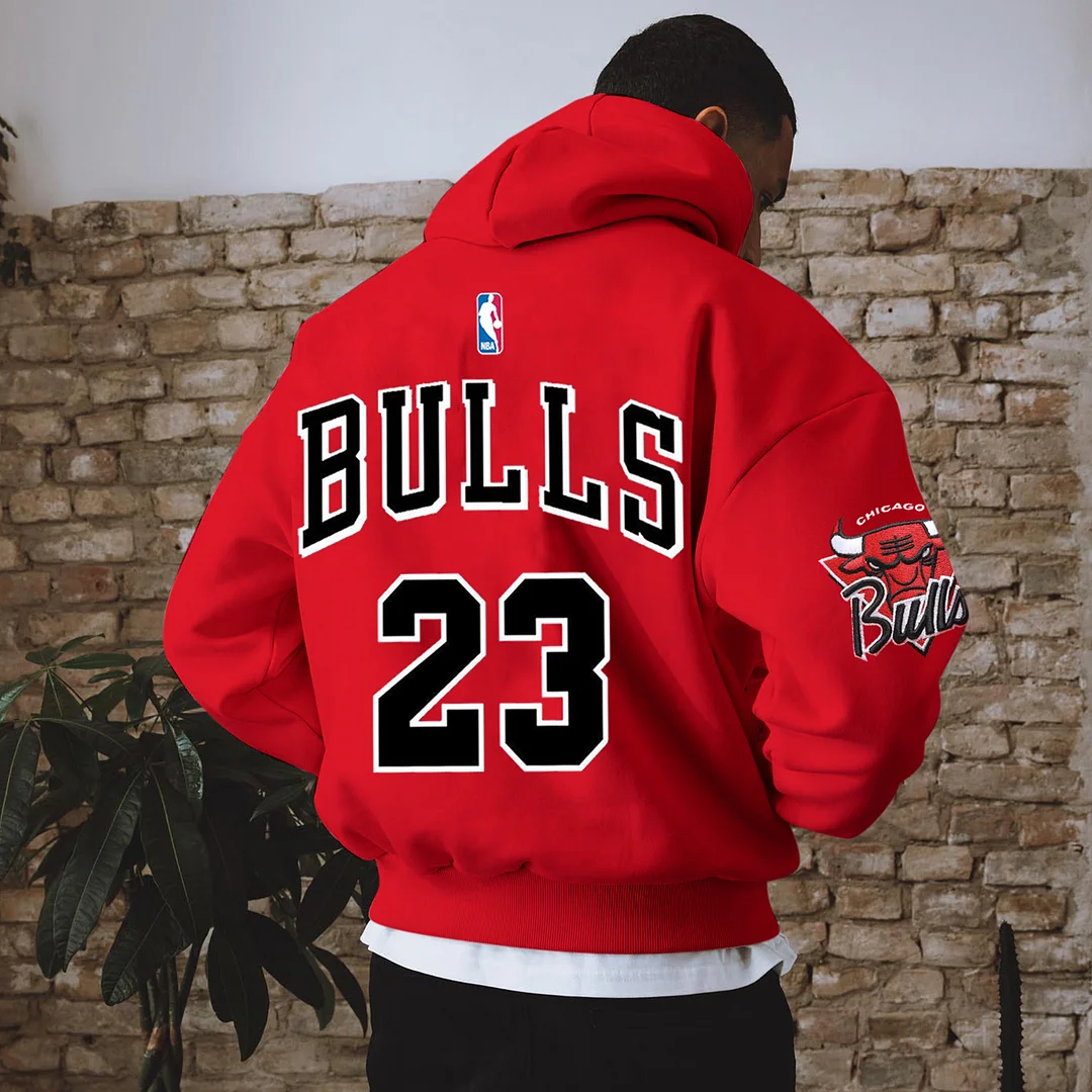 Oversized Comfortable Casual Chicago Red Chicago Basketball Print Hooded Sweatshirt Pullover