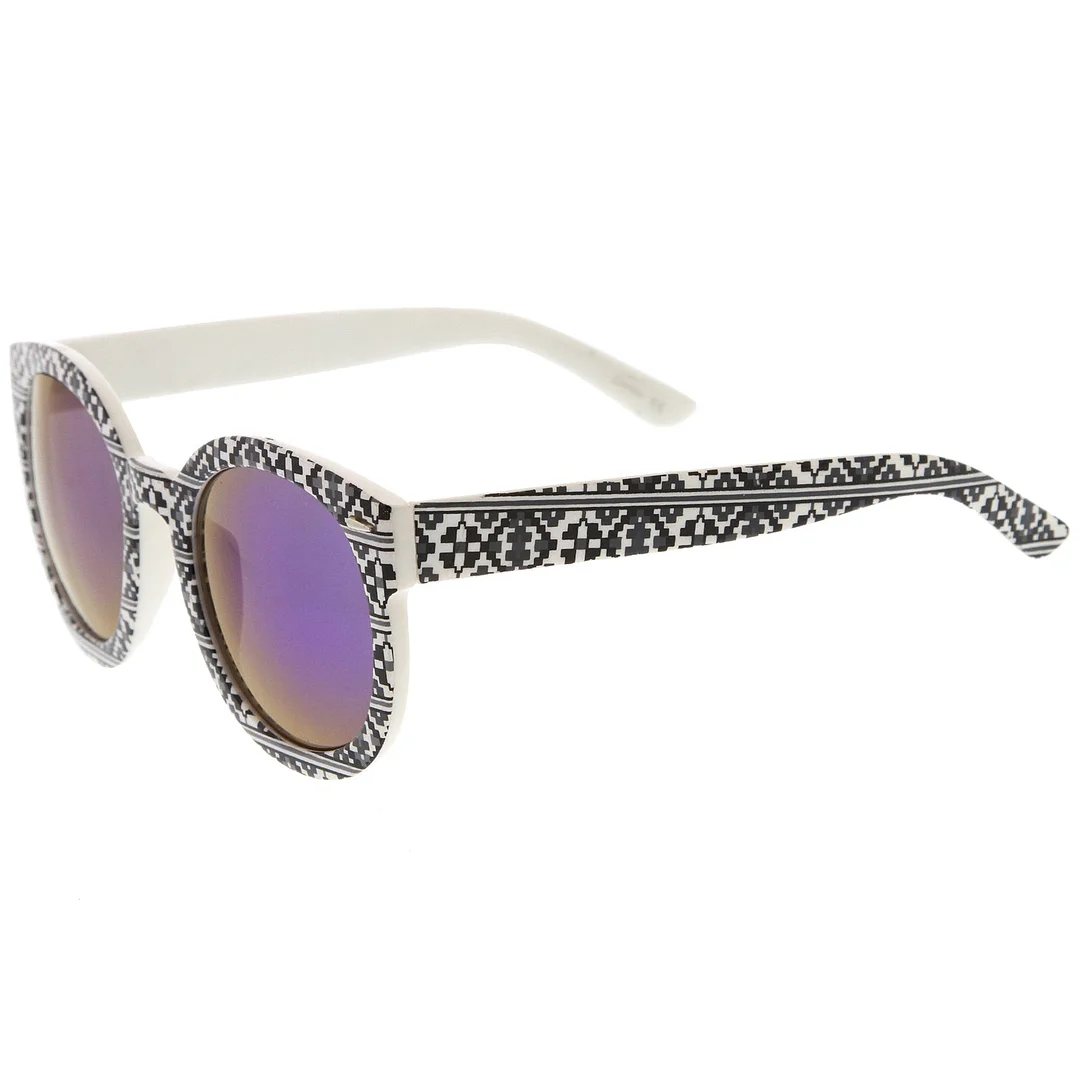 Women 's Oversize Printed Colored Mirror Lens P3 Round glasses 52mm