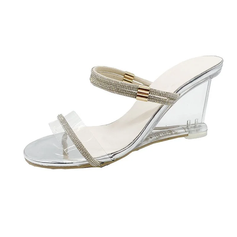 Fashion Summer Women's Transparent PVC Open Toed Jelly Sandals Sexy Crystal Wedge High heel Gladiator Sandals Sandalias Mujer