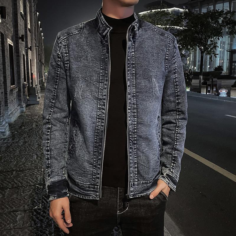 Jeans In Autumn And Winter Plus Velvet Vintage Denim Jacket Men's Korean Version Of Slim Tooling Jacket