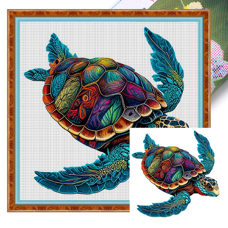 【Huacan Brand】Colorful Turtle 18CT Stamped Cross Stitch 30*30CM