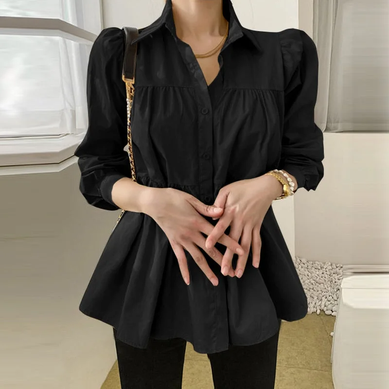2022 Women Spring Work OL Long Sleeve Shirt ZANZEA Elegant Ruffle Button Blouse Casual Lapel Office  Tops Tunic Chemise