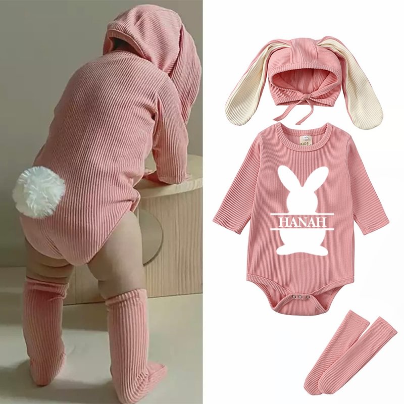 Personalized Easter Bunny Outfit 3 Piece Set for Babies and Toddlers 
