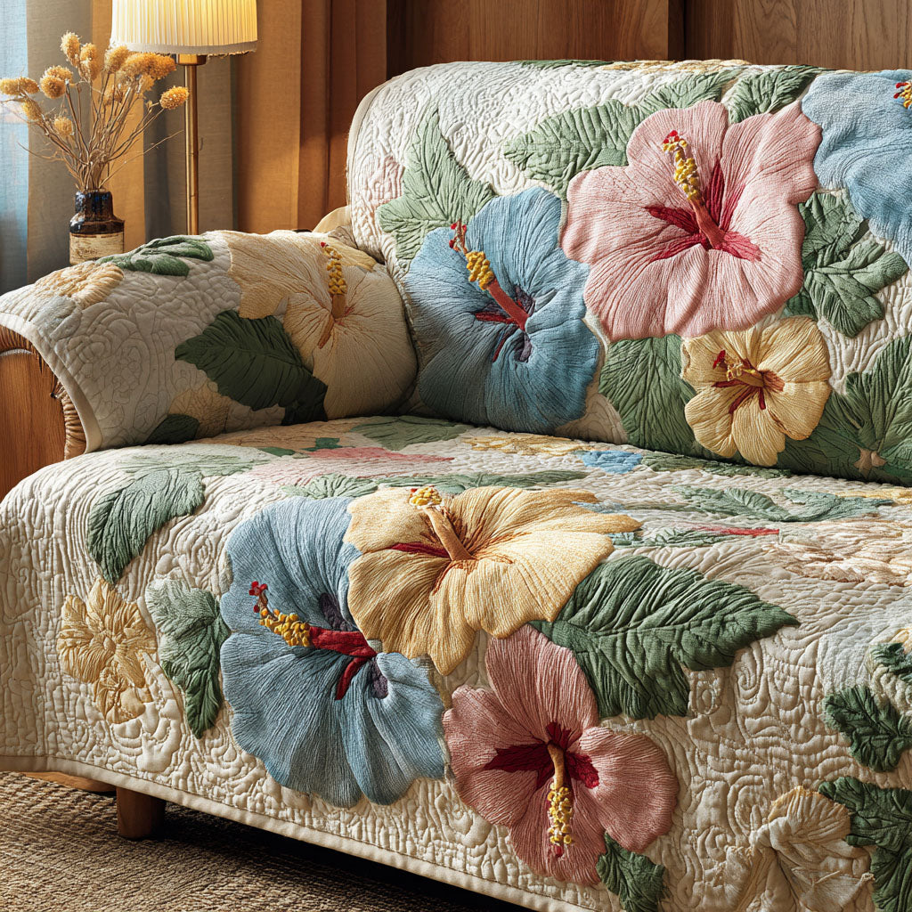 Hibiscus Dream Quilted Sofa Cover NCU0TV534 everthome