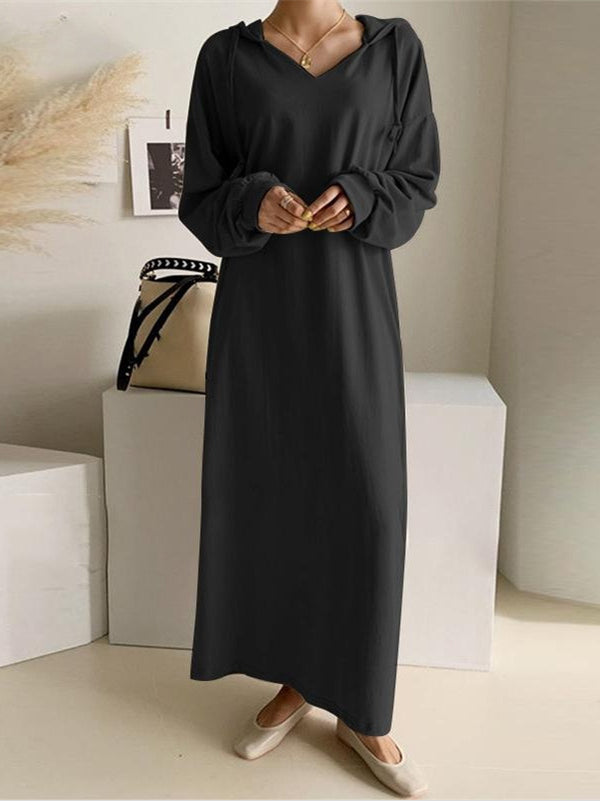 Women's Long Sleeve Hooded Solid Color Maxi Dress