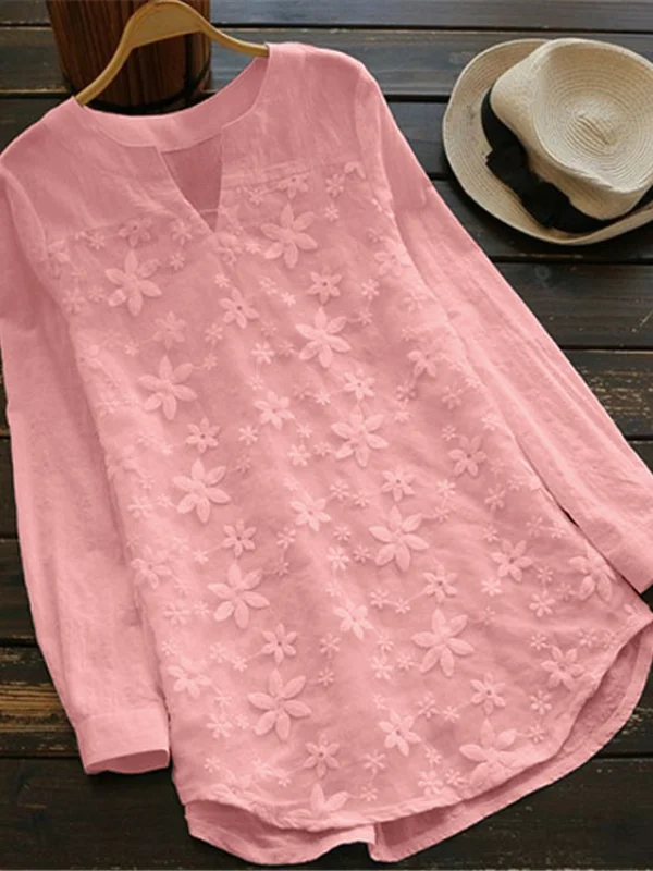 Floral Embroidered Notch Neck Tunic