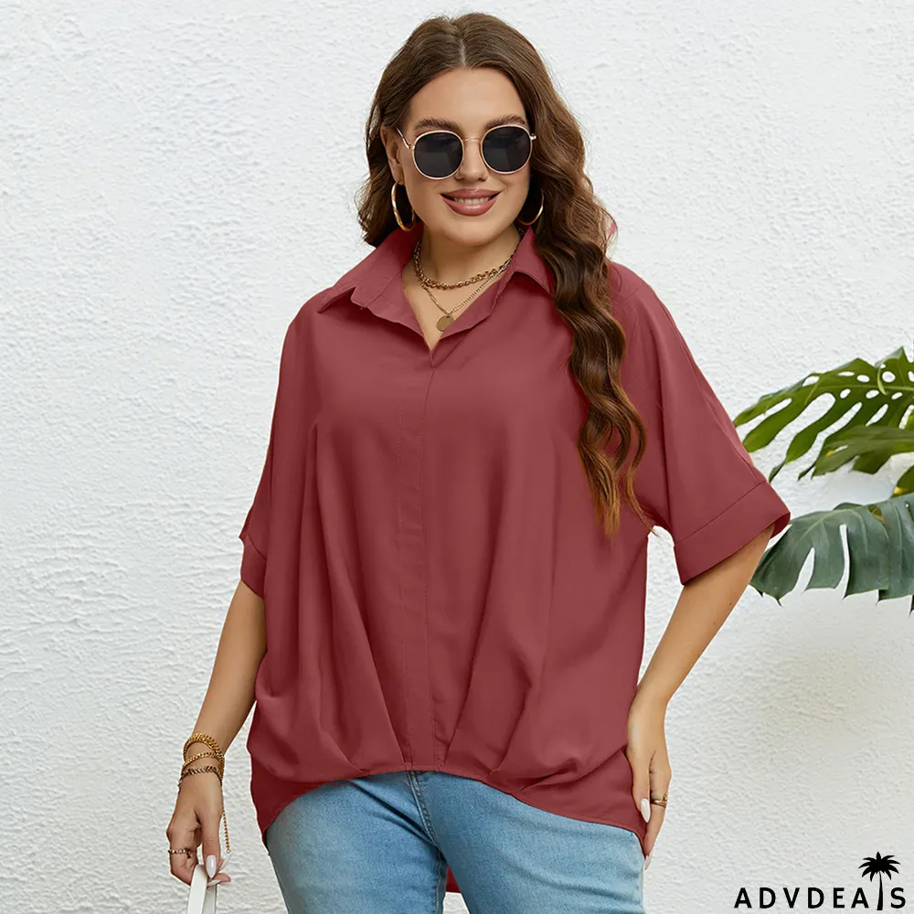 Women's Summer V Neck Slim Fit Half Sleeves Plus Size Top